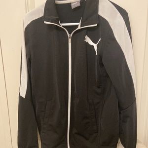 🧁Black with white strip Puma zip up track sweater jacket.